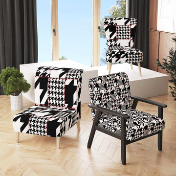 Classic Houndstooth Pattern Mid-Century Accent Chair
